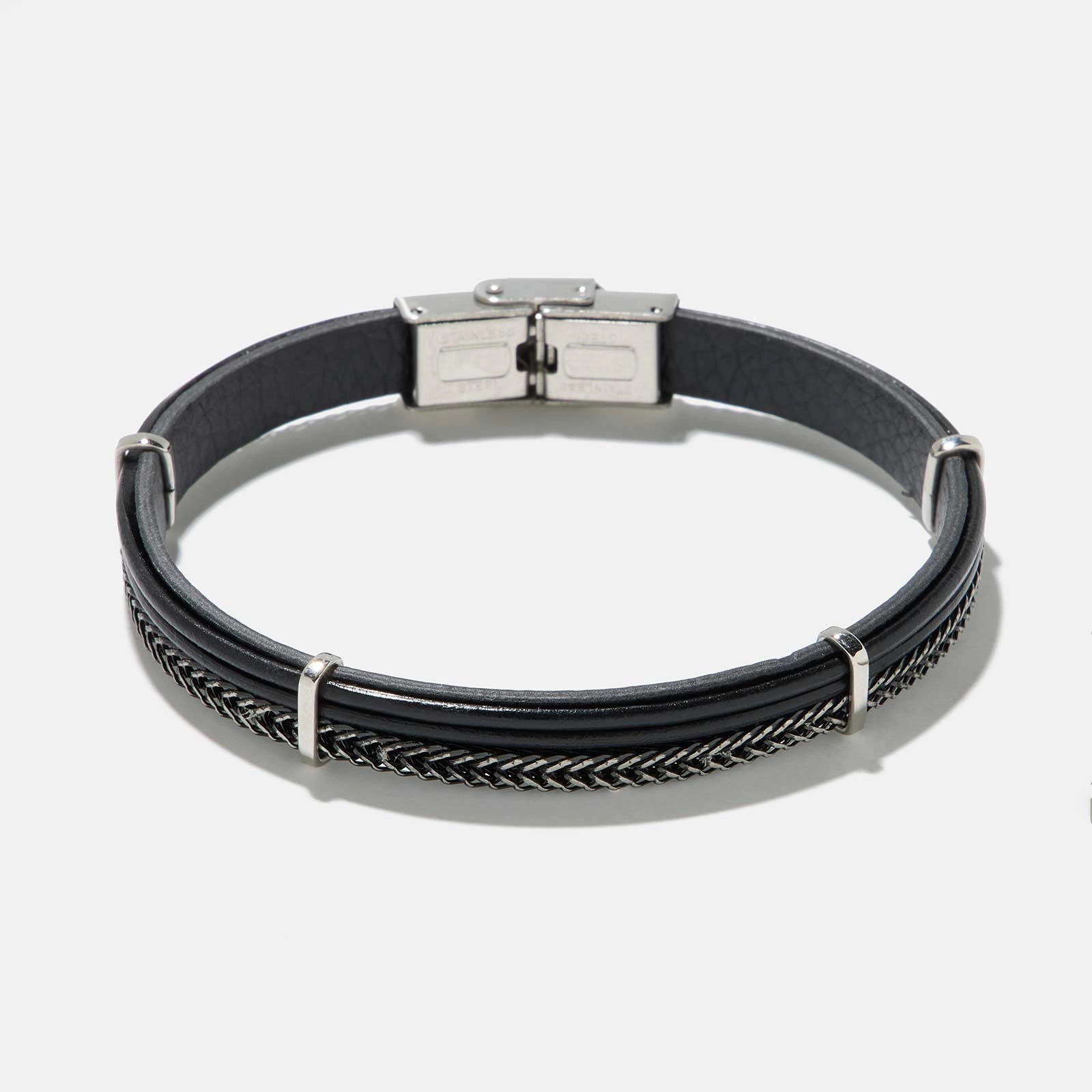 Armband herr - svart läder & kedja Armband herr - svart läder & kedja