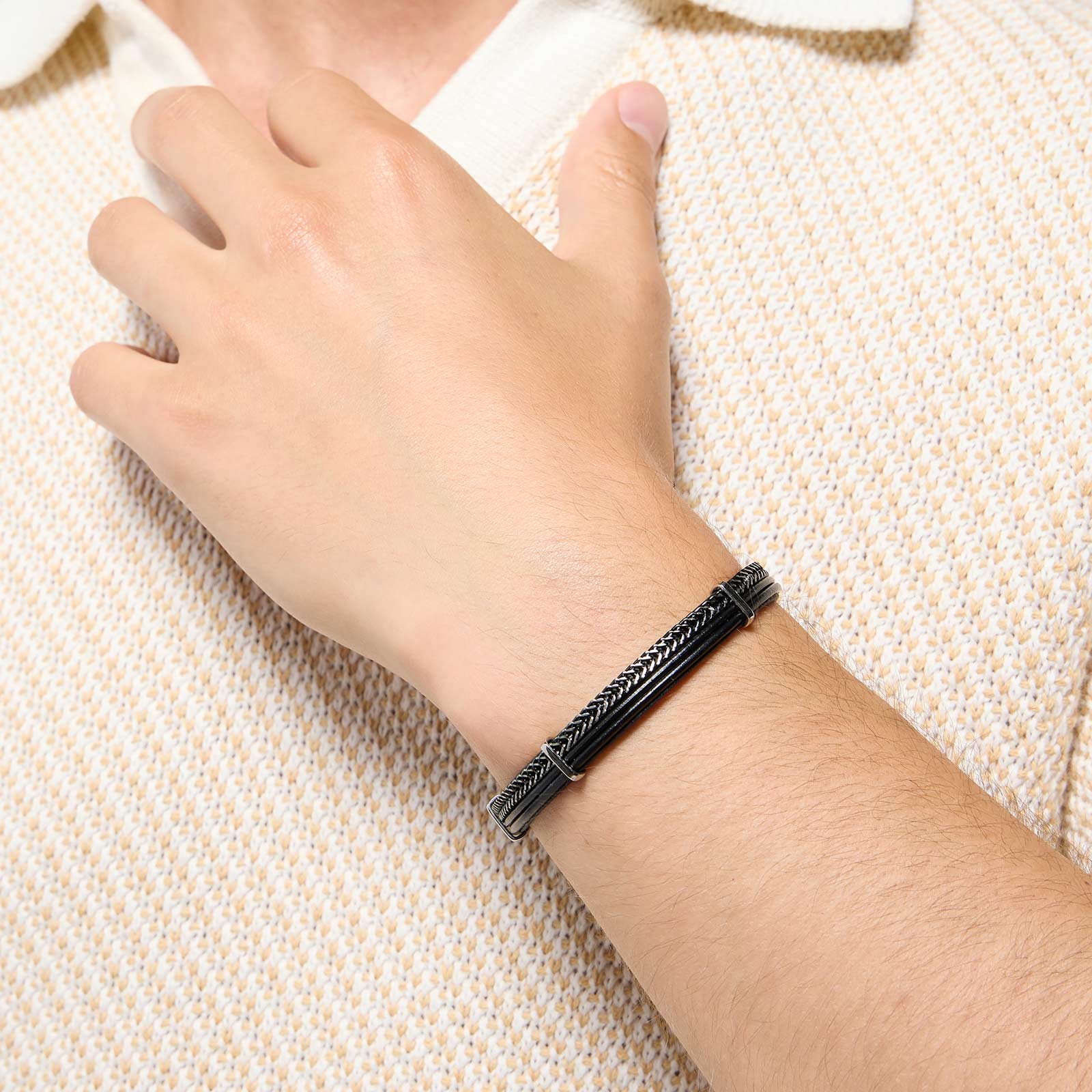 Armband herr - svart läder & kedja Armband herr - svart läder & kedja