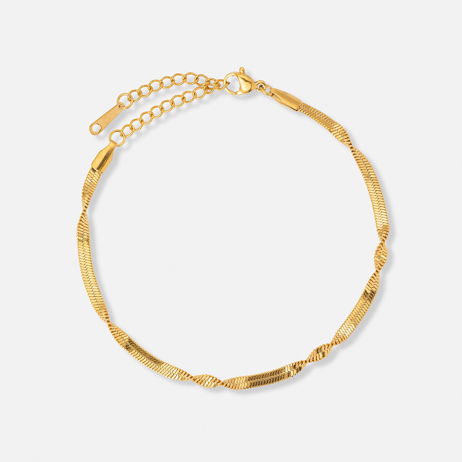 Guldpläterat stålarmband twist chain -  16+3 cm Guldpläterat stålarmband twist chain -  16+3 cm